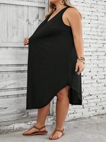 SHEIN CURVE+ Curve Plus Size/Autumn Clothes /Fall Women Clothes/Winter Clothes For Women/Winter ClothesPlus Size Women's Solid Color Curved Hem Vest Dress Plus Size Dresses Plus Size Casual Dress Curvy Dress 8xl Dresses 5xl Dresses
