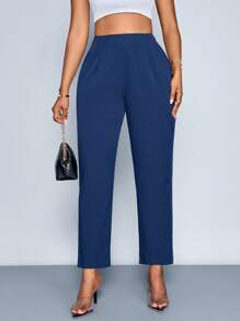 SOLERSUN 夏季夏季音乐会女装狂欢节度假女装商务休闲海滩女装度假女装办公室女装复古金钱风格女装波西米亚风端庄优雅性感度假复古通勤西装裤海军蓝时尚简约新款百搭休闲外出教师松紧腰长裤 - 藏蓝色 - 查看 6