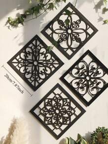 ROMWE Goth 4 miếng gỗ chạm khắc hình học trang trí tường châu Âu - Nền gỗ nguyên khối nghệ thuật trang trí nhà cửa - màu đen - Xem 7