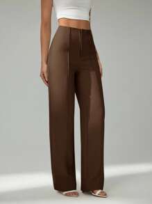 SHEIN Tall Summer Ladies Light Beige Suit Pants, Commuting And Elegant Dating - Brown - View 4