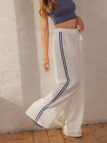 Aralina Quần sọc tương phản Y2K Streetwear Stockholm phong cách mùa hè/thu - Màu be - Xem 4