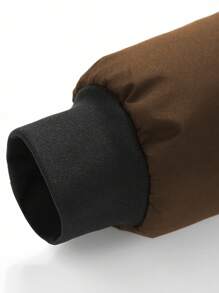 Manfinity Homme Áo khoác nam dài tay, kiểu dáng đơn giản, màu trơn, có mũ trùm đầu, khóa kéo và dây rút, giữ ấm, lót lông, màu nâu. - màu nâu - Xem 8