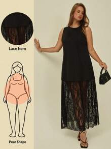 Auralis Đầm dài thời trang dạo phố thanh lịch thường ngày cho nữ cỡ lớn mùa hè - màu đen - Xem 1