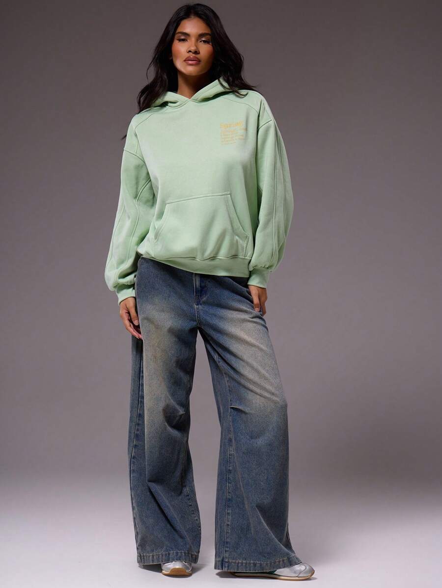 MUSERA Sudadera con capucha de corte holgado y relajado con estampado gráfico "Primavera" para primavera y verano, casual y linda para vacaciones y vuelta al colegio - Verde - Ver 1
