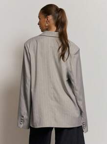 MUSERA Oversized Lapel Collar Relaxed Fit Blazer Elegant Professional Business Casual Vacation Fall Winter Autumn Work Office Old Money Date Night Going Out Back To School Wedding Guest Suit Cute Everyday Smart Tailored Capsule Wardrobe Spring - Grey - View 4