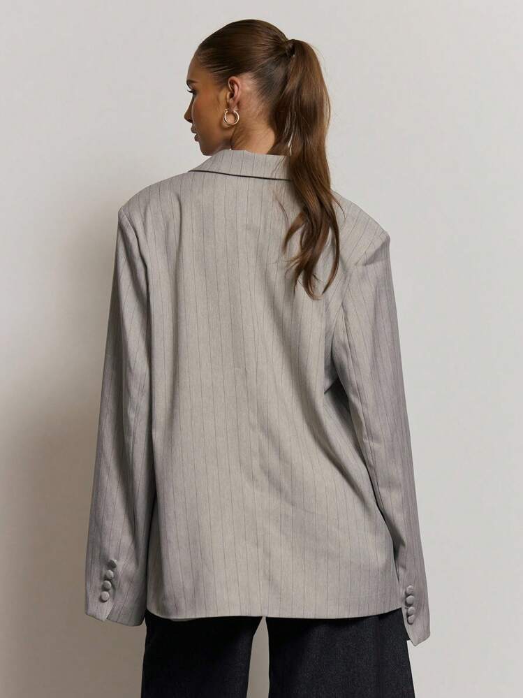 MUSERA Oversized Lapel Collar Relaxed Fit Blazer Elegant Professional Business Casual Vacation Fall Winter Autumn Work Office Old Money Date Night Going Out Back To School Wedding Guest Suit Cute Everyday Smart Tailored Capsule Wardrobe Spring - Grey - View 4