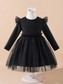Glamorique Kids 女孩网眼万圣节裙子，适合女孩日常穿着，生日派对 - 黑色 - 查看 1