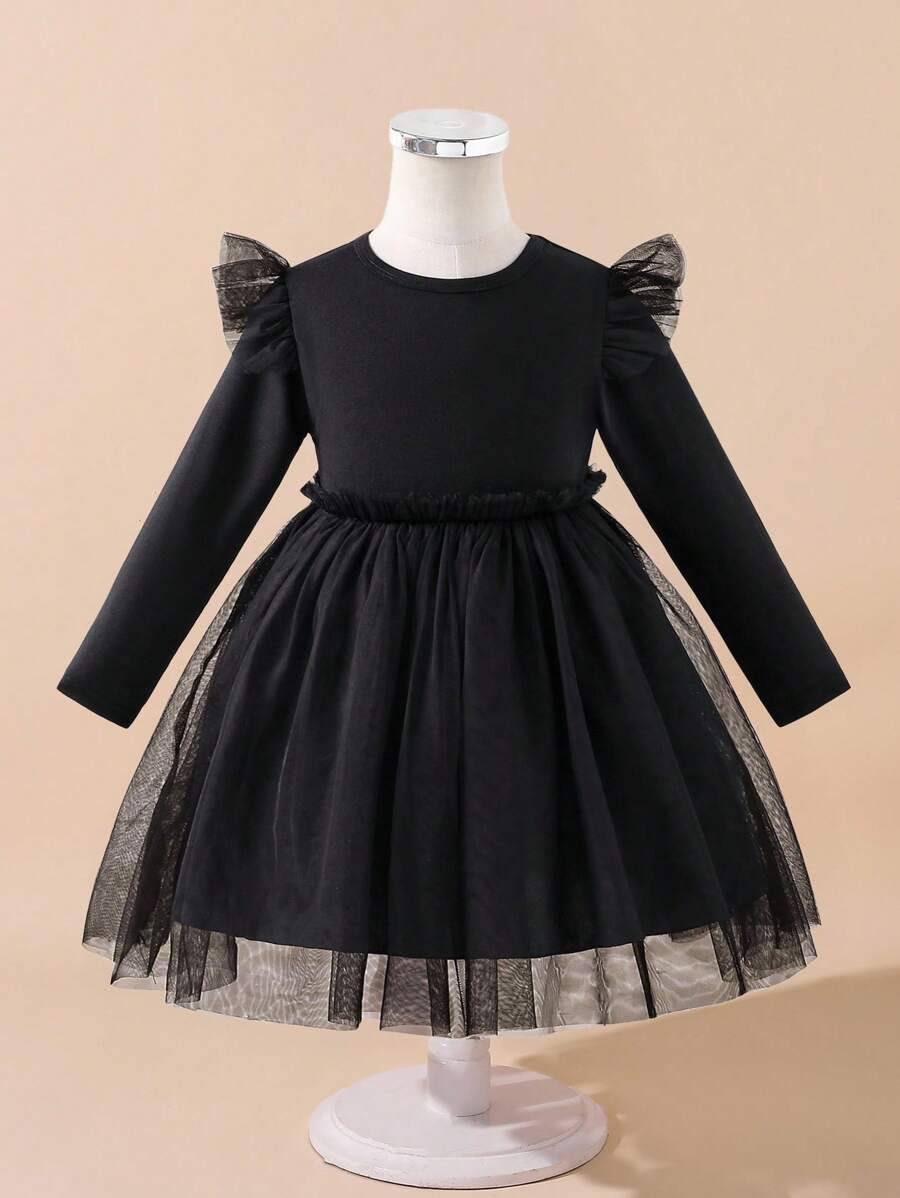 Glamorique Kids 女孩网眼万圣节裙子,适合女孩日常穿着,生日派对 - 黑色 - 查看 1