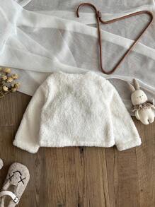 SHEIN 女婴幼儿/新生儿（0-3岁）休闲轻便连帽夹克，适合春夏季日常穿着 - 白色 - 查看 2