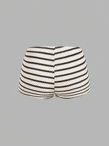 SHEIN PETITE Elegant Cute Striped Bow Print Simple Commuting & Home Office Versatile Shirt And Straight Leg Pants Set,Summer Sets