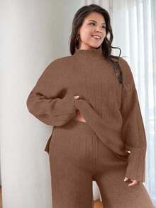 EURMUSE SUÉTER CASUAL DE CUELLO ALTO TALLA PLUS - Camel - Ver 6