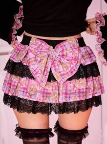 ROMWE J-Fashion Y2K Gyaru Hime Gyaru蛋糕风格迷你裙 - 粉色 - 查看 3