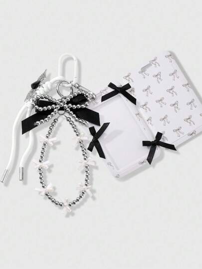 Kawaii 1 pezzo Porta card d'identità di alta gamma chic Y2K, realizzato a mano con perline CCB intrecciate, nastrino in resina con stampa ad ali a cuore e gocce di vernice, ideale come portachiavi fai-da-te, charm per borse e decorazione per telefoni, adatto per uso quotidiano di donne e ragazze, regalo perfetto per le vacanze