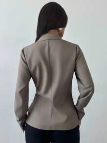 Firerie Veste de tailleur femme avec décoration métallique, imitation lin marron gris / Vêtements femme pour l'automne / Tenues femme pour l'automne / Tenues pour la rentrée / Homecoming / Tenue décontractée chic pour femme / Style "Old Money" pour femme / Tenues de bureau pour femme / Tenues de sortie pour femme - Taupe - Voir 6