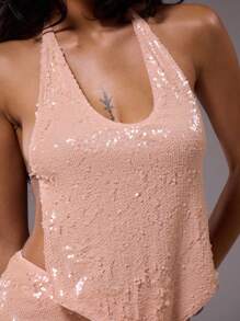 MUSERA Áo sequin cổ yếm, vạt chữ V, phong cách lễ hội Ibiza, tiệc tùng, cô gái cá tính, mùa thu, xuân, hè. - Màu Hồng baby - Xem 6