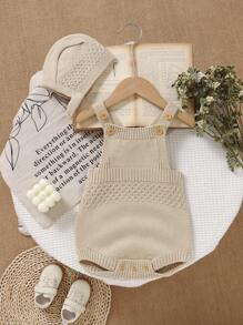 2 piezas Enterizo de punto casual para bebé + Gorro, Estilo minimalista para otoño e invierno - Beis - Ver 5