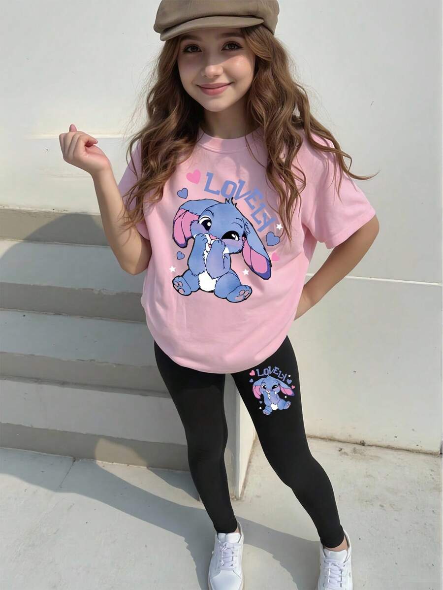 Elladie kids Bộ 2 món áo thun tay ngắn họa tiết hoạt hình dễ thương và quần legging in hình bé gái mới biết đi - Nhiều màu - Xem 1