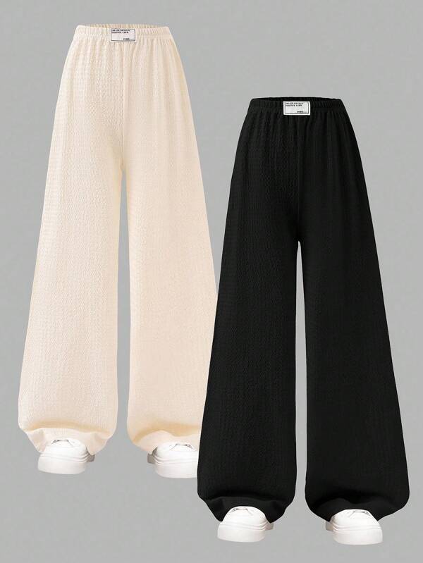 2pcs/Pack Tween Girl Casual Letter Patchwork Wide Leg Pants
