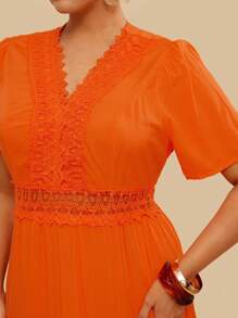 SHEIN VCAY Plus Guipure Lace Insert Dress - Orange - View 5