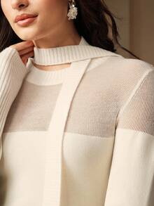 Anewsta Áo len chắp vá mềm mại, nhẹ và trong suốt, phong cách Pháp, thanh lịch, giản dị, mùa thu/đông - trắng - Xem 6