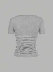 SHEIN EZwear 4 Pieces Casual Minimalist Plain Color Crew Neck Short Sleeve T-Shirts For Women, Black, Navy, Heather Gray, White, Suitable For Spring And Summer Plain T-Shirts Women Suitable For Going Out