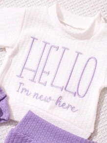 SHEIN Newborn HELLO Letter Embroidered Outfit Set, Infant Tops, Bottoms, Hat, Baby Photography Clothes For 1 Month To 100 Days Old, Unisex Fall Winter - Multicolor - View 5