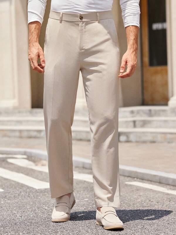 HIMLAND Lässige, gewebte, konische Anzughose für Herren, beige Hose für Herren, Sommerhose für Herren, leichte Hose für Herren, beige Slacks für Herren, Anzughose für Herren