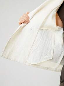 Uhlyne Uhlyne معطف قصير أنيق للنساء بتصميم جيب وأزرار، لون أحادي أنيق، ملابس خارجية، خريف، بسيط، كاجوال للعمل، عطلة، ملابس العمل، المعلمين، العودة إلى المدرسة، خريف، أسلوب المال القديم - لون مشمشي - مشاهدة 9