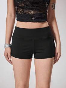 Y2Kool BiGraphic Women's Low-Waist Casual Rhinestone Decorated Yoga Sports Punk Goth Skinny Shorts Suitable For Summer Holiday Sports Music Festivals Daily Wear Rhinestone Shorts Black Shorts Women Booty Shorts Y2K 2000s Back To School Club Outfits Women Sexy Black Shorts