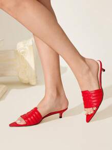 CUCCOO CHICEST Sandalias de tacón de aguja de punta fina para mujer, versátiles - Rojo - Ver 6