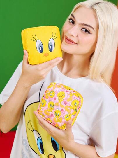 LOONEY TUNES X SHEIN 1个/1套卡通图案涤纶纤维收纳袋，可用作女性卫生用品收纳袋、数码产品收纳袋、小物件收纳袋，情人节礼物