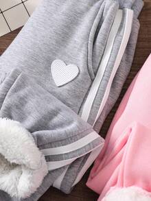 SHEIN 少女心形图案口袋羊毛抽绳运动裤