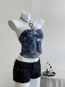 Elamini Blusa de mujer convertible tipo tubo/halter con estampado floral vintage, para primavera/verano