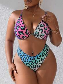 Slaydiva 大码豹纹泳衣套装，度假和海滩