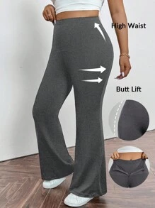 Firerie Pantaloni neri a zampa taglie comode, casual ed eleganti per uso quotidiano e sportivo, in vita alta con tasche e chiusura lampo, skinny, adatti per primavera/estate/autunno - Grigio Scuro - Visualizzare 5