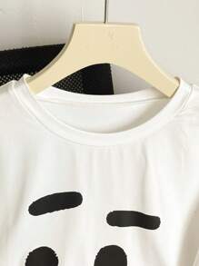 INAWLY Áo thun oversize in họa tiết vui nhộn, áo thun tay ngắn rộng rãi phong cách cổ điển dành cho nữ có cổ tròn họa tiết áo thun nữ - trắng - Xem 3