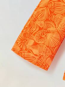 Maija Kids Maija Kids Young Girls Orange Viscose Wide Leg Pants With Shell Print. Comfortable Long Vacation Trousers Featuring An Elastic Waist And Convenient Pockets. - Orange - View 4