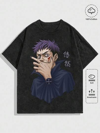 Anime Men's Summer Character Print Japan Style Crew Neck Short Sleeve T-Shirt