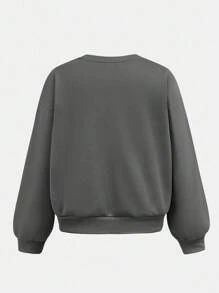 Tween Girls Casual Bow Print Knit Solid Color Loose Dropped Shoulder Long Sleeve Hoody And Wide Leg Sweatpants Set Teen Girls Clothing Sets Teen Sweatsuit Set Girls 2 Piece Outfits Tween Girls Sweatsuit Set Sweat Sets For Tweens Fall Winter - Grey - View 7