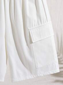 SHEIN Pantalones cortos cargo informales y frescos con bolsillo de solapa para niños preadolescentes - Blanco - Ver 4