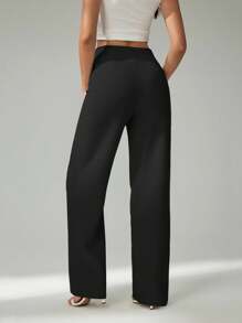 SHEIN Tall Quần âu màu be nhạt mùa hè cho nữ, đi làm và hẹn hò thanh lịch - màu đen - Xem 2