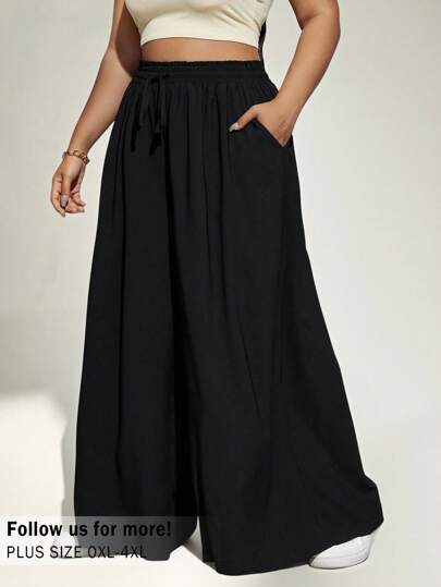 Auralis Women Plus Size Black Loose Flared Leg Resory Wear Pants, Perfect For Summer