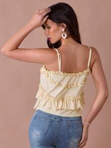 Enchnt Summer Women's Pale Yellow Elegant Ruffle Hem Bowknot Front Camisole,Sweet Fashionable Tops For Vacation,Date,Tea Party,Wedding Guest&Graduation - Apricot - View 7