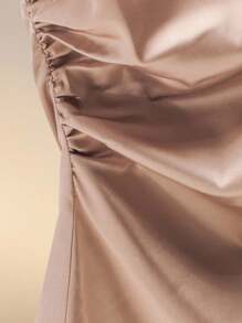 Modelyn 纯色缎面褶裥蝴蝶结修身优雅衬衫，日常及正式场合皆宜。 - 香檳色 - 查看 5