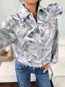 Muchica Casual Camouflage Print Woven Jacket In Fall/Winter - Grey - View 3