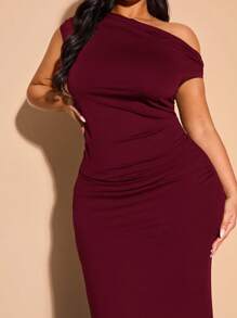 SHEIN BAE Váy Maxi Xù Lông Bất Đối Xứng Thanh Lịch Cỡ Lớn Cho Nữ, Thích Hợp Mặc Hàng Ngày, Hẹn Hò, Đi Chơi, Tiệc Tùng, Đi Câu Lạc Bộ, Halloween, Ngày Lễ Tình Nhân, Đám Cưới Làm Phù Dâu Hoặc Váy Dự Tiệc, Váy Hẹn Hò Lãng Mạn - Màu Đỏ Sâu - Xem 4