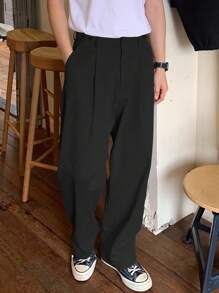 Manfinity Homme Men's Casual Solid Color Slant Pocket Solid Color Formal Long Vacation Loose Dress Pants, Suitable For Husband, Boyfriend Gift