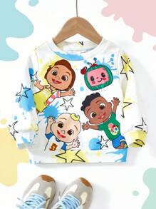 CoComelon X SHEIN Baby Boy Cartoon Portrait Pattern Splatter Autumn Sweatshirt Fall Winter