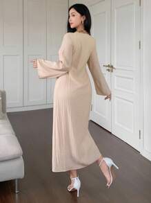 DAZY Casual Loose Splicing Flare Sleeve Long Dress For Women,Fall Dress Long Sleeve Dress - Pink - View 2