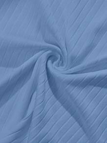 SHEIN Clasi T-shirt décontracté pour femme, couleur unie, col asymétrique, été - Bleu azur - Voir 6